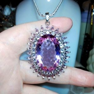 20"L, Pendant Necklace w/ Pink Kunzite gemstones in 925 SF w/ Rhodium Coating